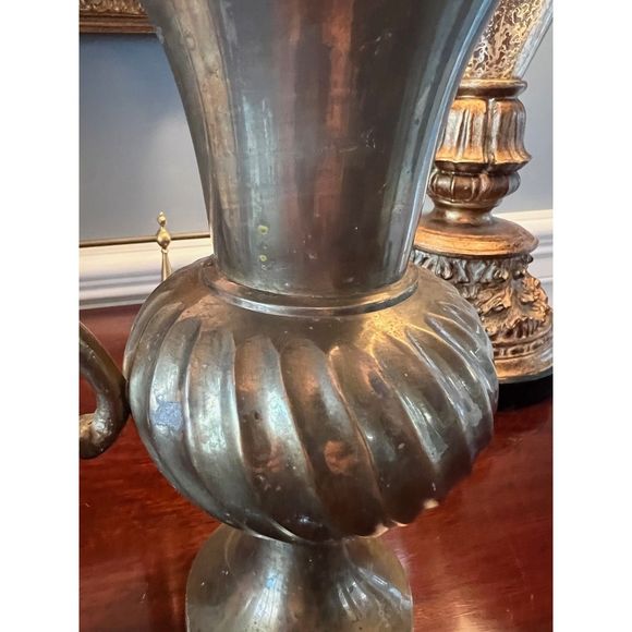 Vintage Brass Pitcher Decorative Pitcher Vase with Handle Swirl Pattern - Picture 4 of 9